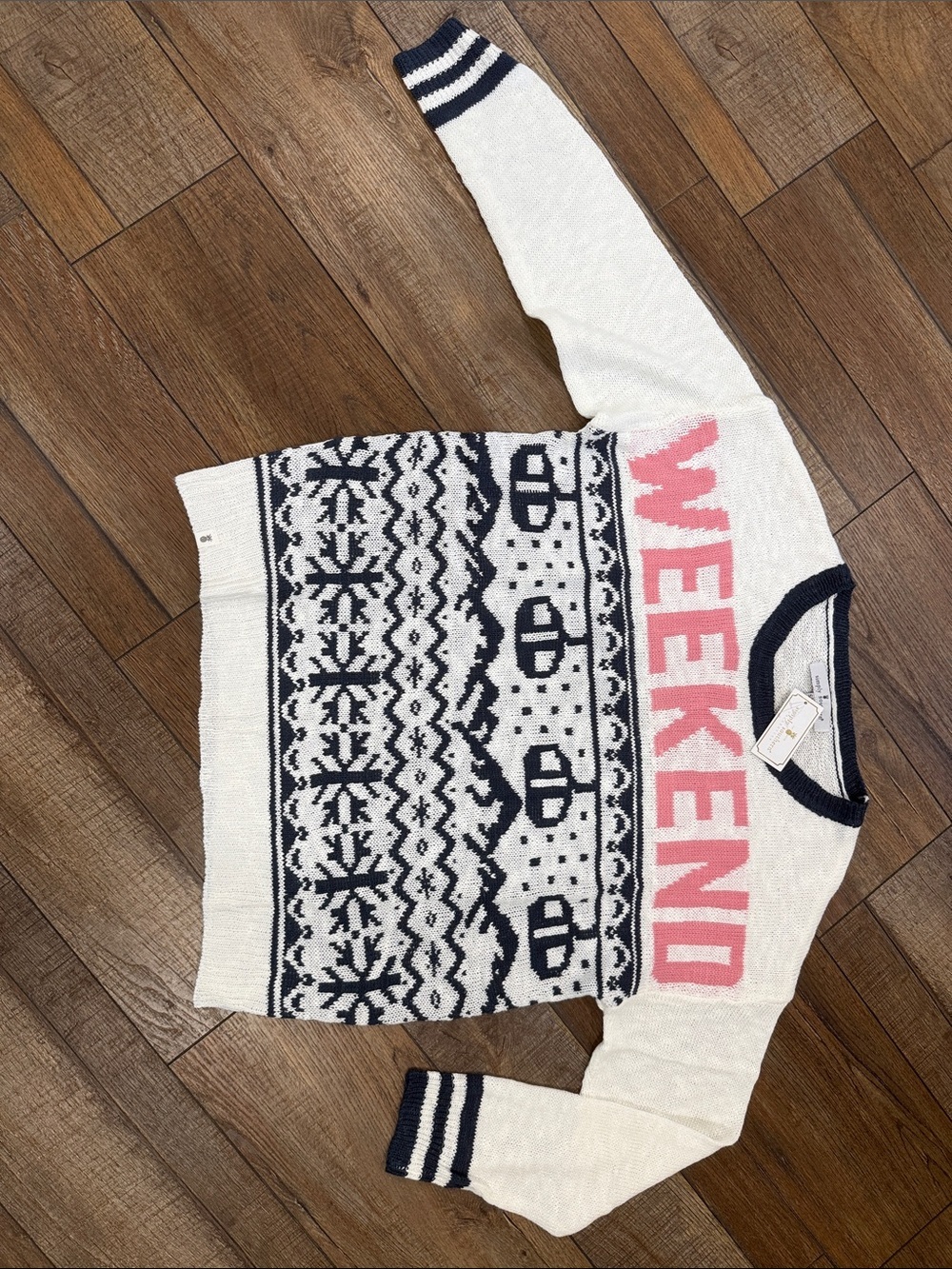 Simply Southern Weekend Crewneck Sweater in White with Pink Lettering